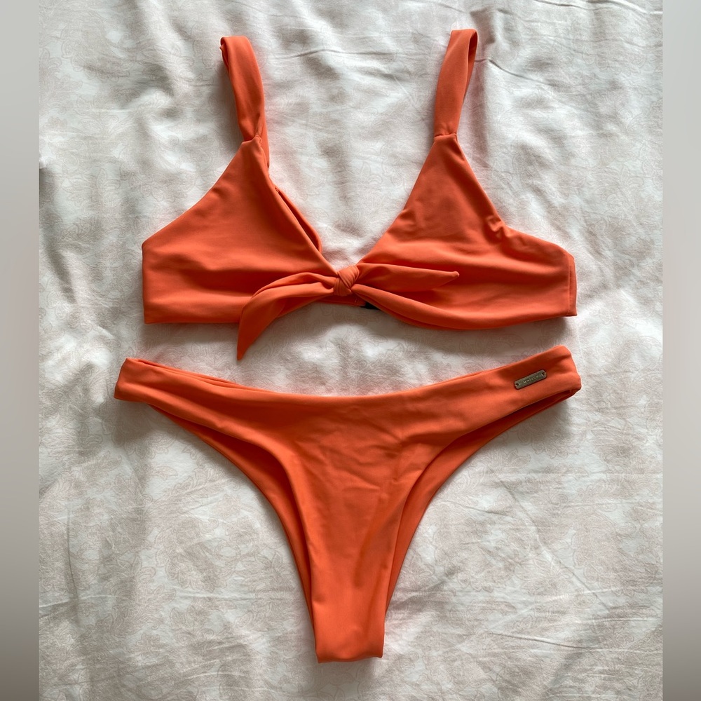 Blackbough peach bikini set Izzy tie top Maui cheeky bottoms